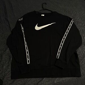Nike Black Crewneck Sweatshirt with White Swoosh and Sleeve Stripes